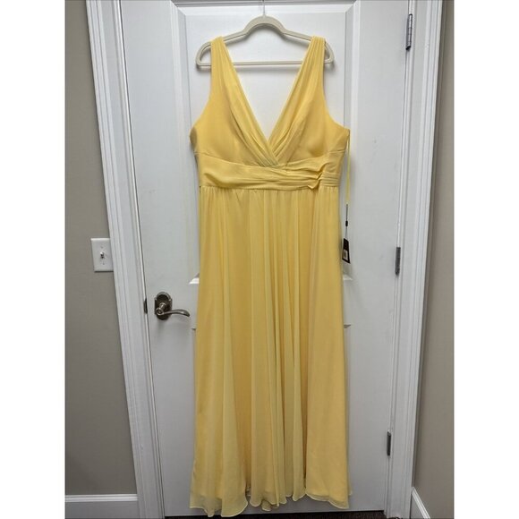 New MAC DUGGAL Size 20 Evening Gown Yellow Chiffon Sleeveless Wrap Formal Dress - Picture 4 of 7
